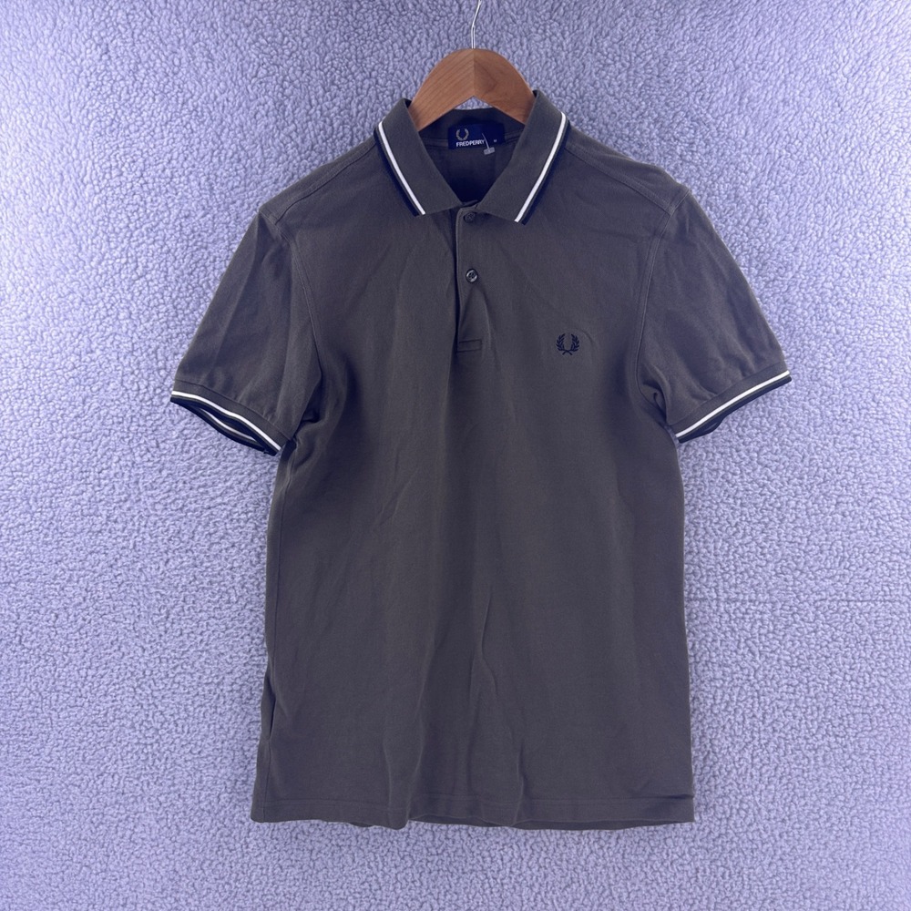 Fred Perry Mens M Olive Green Twin Tipped Cotton Pique Short Sleeve Polo Shirt